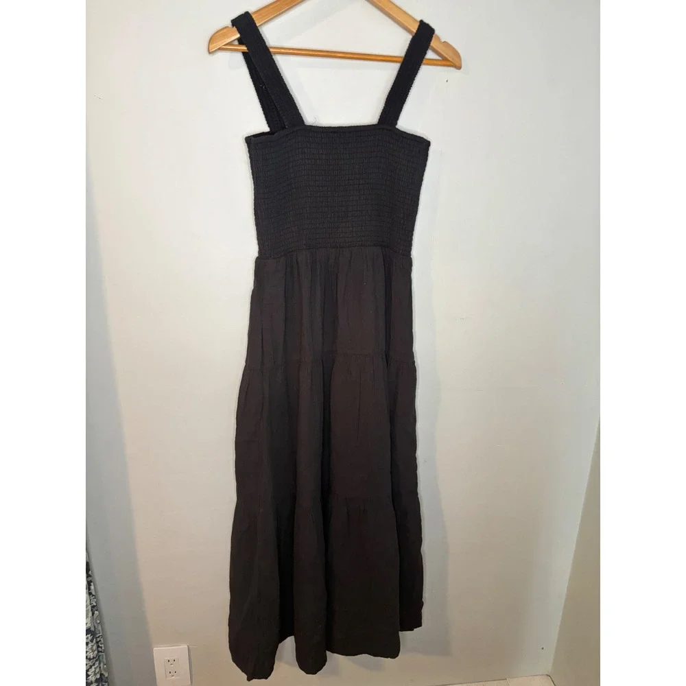Quince Organic Cotton Gauze Smocked Maxi Dress Black Small
